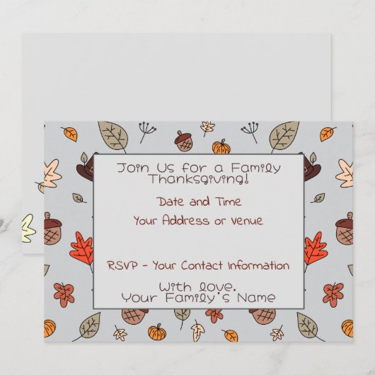 Herfst Fun Thanksgiving Diner Familie Feest Kaart (Voorkant / Achterkant)