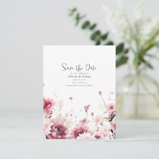 Herfst Fuschia Bruiloft Save The Date (Staand voorkant)