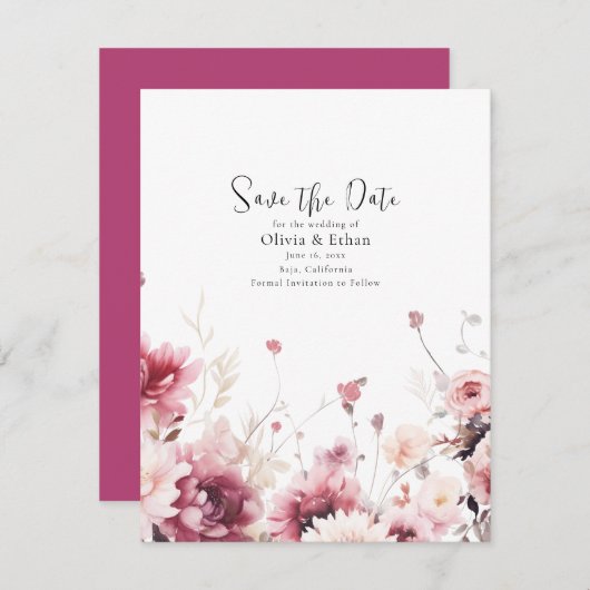 Herfst Fuschia Bruiloft Save The Date (Voorkant / Achterkant)