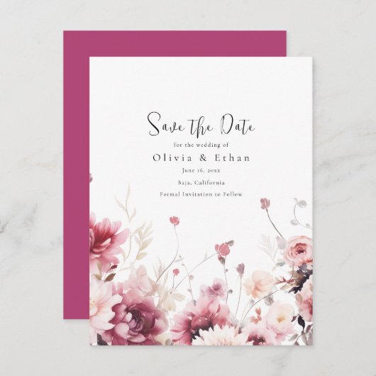 Herfst Fuschia Bruiloft Save The Date (Voorkant / Achterkant)