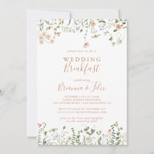 Herfst Garden Wildflower Huwelijksontbijt Kaart (Voorkant)
