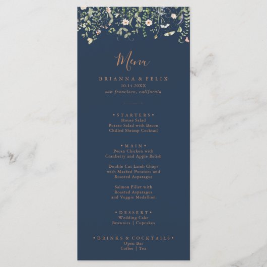 Herfst Garden Wildflower Minimalistisch Diner Menu (Voorkant)