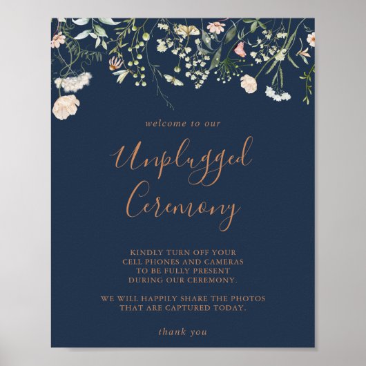 Herfst Garden Wildflower Unplugged Ceremony Sign Poster (Voorkant)