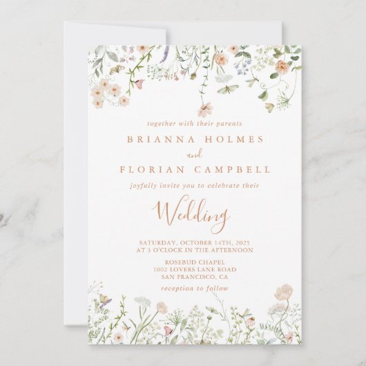 Herfst Garden Wildflower voor- en achterbruiloft Kaart (Voorkant)