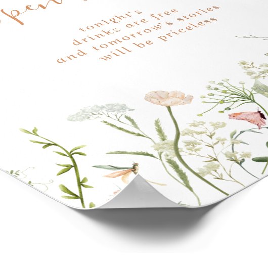 Herfst Garden Wildflower Wedding Open Bar Sign Poster (Hoek)