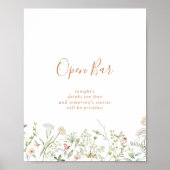 Herfst Garden Wildflower Wedding Open Bar Sign Poster (Voorkant)