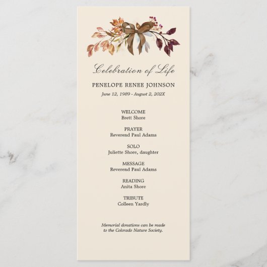 Herfst Garland - Programma voor de viering van het Programmakaart (Voorkant)