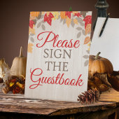 Herfst gastboek bruiloft of bruidsfeest reclamebord met voetstuk