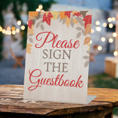 Herfst gastboek bruiloft of bruidsfeest reclamebord met voetstuk