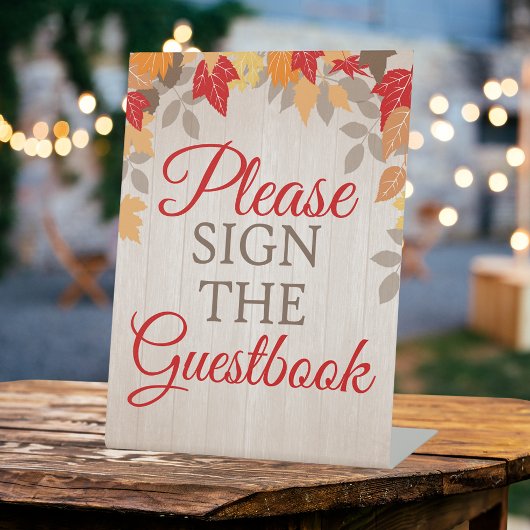 Herfst gastboek bruiloft of bruidsfeest reclamebord met voetstuk