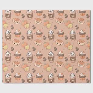 Herfst Gebakken Waren & Kawaii Koffiepatroon Cadeaupapier