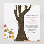 Herfst gebeeldhouwde boom en bladeren bruiloft uit kaart (Voorkant / Achterkant)