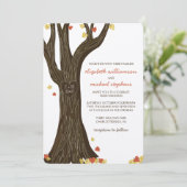 Herfst gebeeldhouwde boom en bladeren bruiloft uit kaart (Staand voorkant)