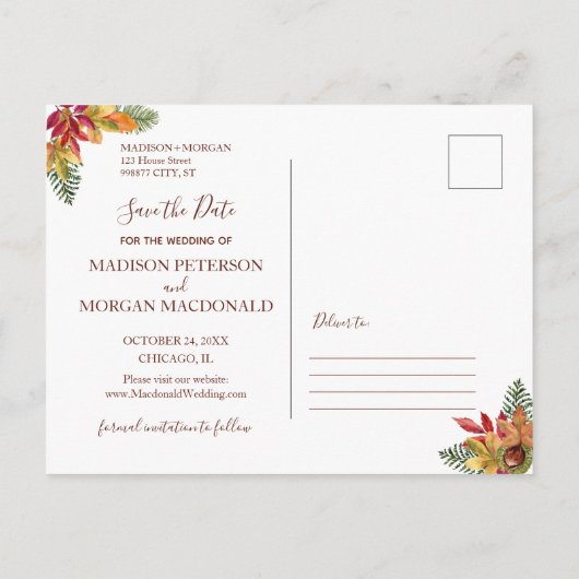 Herfst gebladerte aangepaste foto's opslaan van de aankondigingskaart (Achterkant)