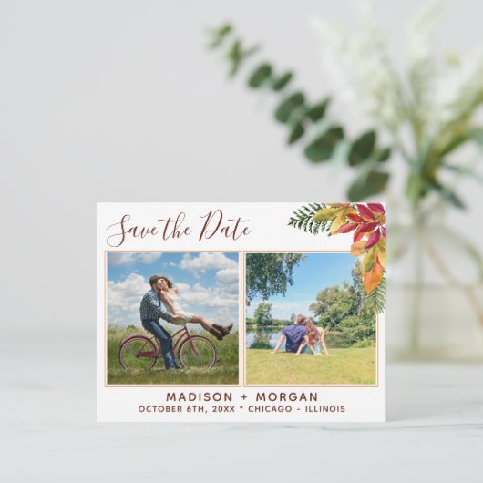 Herfst gebladerte aangepaste foto's opslaan van de aankondigingskaart (Staand voorkant)