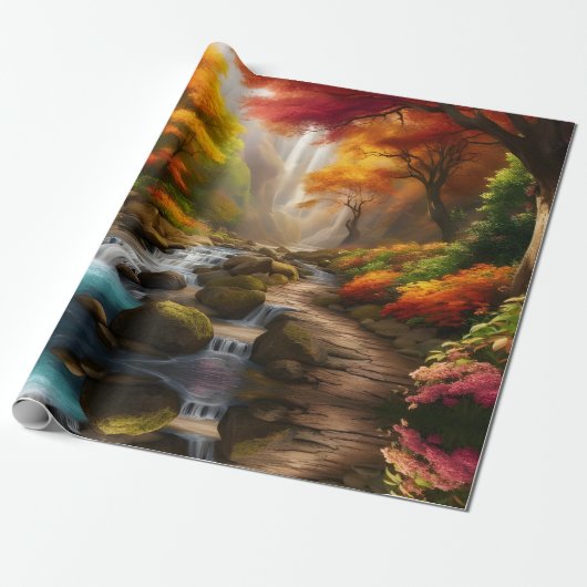Herfst gebladerte bij de waterval cadeaupapier (Uitgerold)