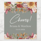 Herfst gebladerte bloemen salie groen bruiloft wijn etiket (Enkel label)