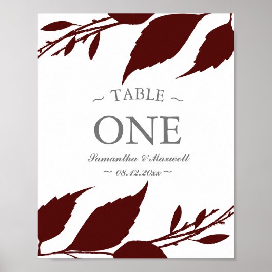 Herfst gebladerte Bourgondië verlaat tafelnummer Poster (Voorkant)