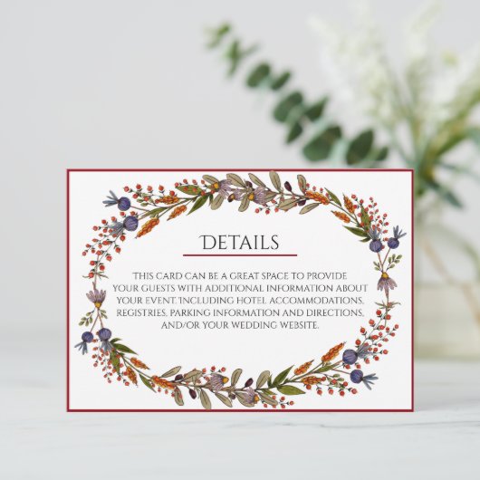 Herfst gebladerte bruiloft details Kaart (Staand voorkant)