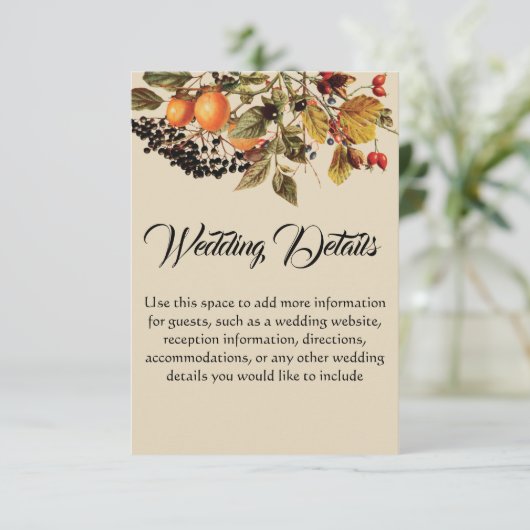 Herfst gebladerte bruiloft details kaart (Staand voorkant)