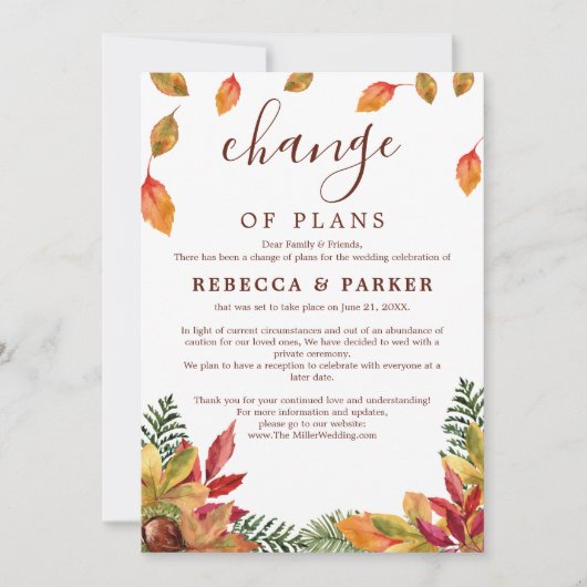 Herfst gebladerte Bruiloft uitgestelde aankondigin Kaart (Voorkant)