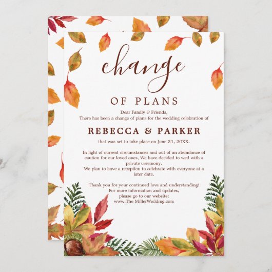 Herfst gebladerte Bruiloft uitgestelde aankondigin Kaart (Voorkant / Achterkant)