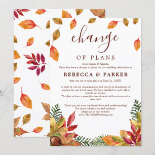 Herfst gebladerte Bruiloft uitgestelde aankondigin Kaart