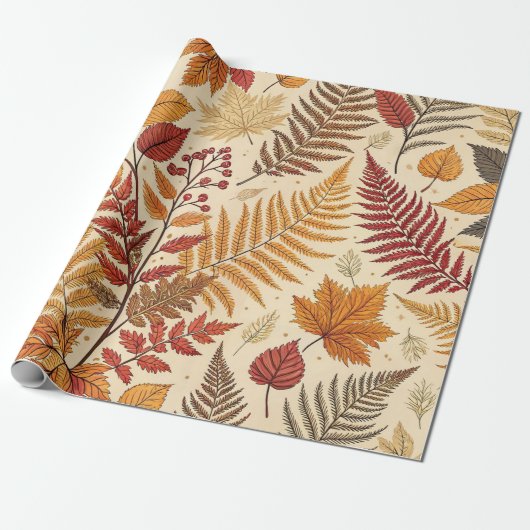Herfst gebladerte en bessen - warme aardse tonen cadeaupapier (Uitgerold)