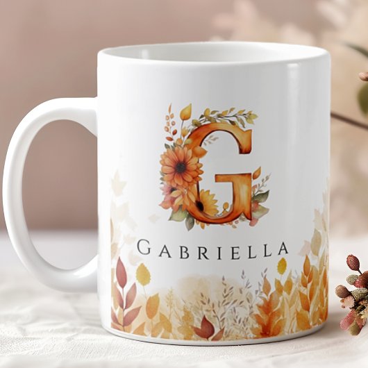 Herfst gebladerte monogram letter G Koffiemok