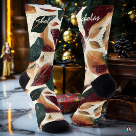 Herfst gebladerte Sokken in Crème, Bourgogne en Gr