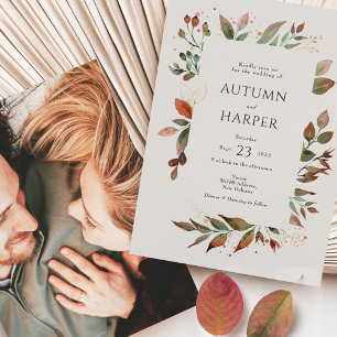 Herfst gebladerte 'verliefd worden' Foto Bruiloft Kaart