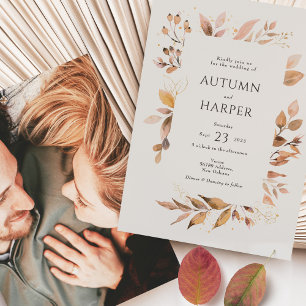 Herfst gebladerte 'verliefd worden' Foto Bruiloft Kaart