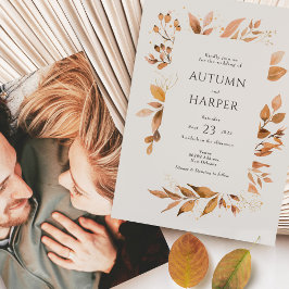 Herfst gebladerte 'verliefd worden' Foto Bruiloft Kaart