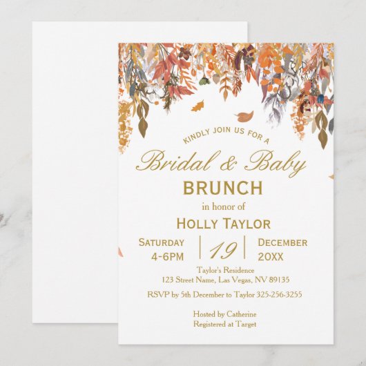 Herfst gecombineerd Baby shower en Vrijgezellenfee Kaart (Voorkant / Achterkant)