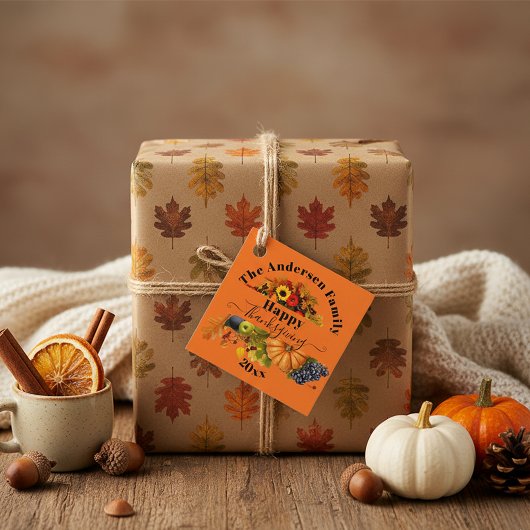 Herfst geeft bloemen en florage Happy Thanksgiving Bedankjes Labels