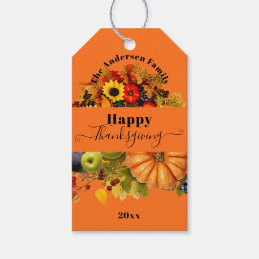 Herfst geeft bloemen en florage Happy Thanksgiving Cadeaulabel (Voorkant)