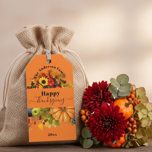 Herfst geeft bloemen en florage Happy Thanksgiving Cadeaulabel