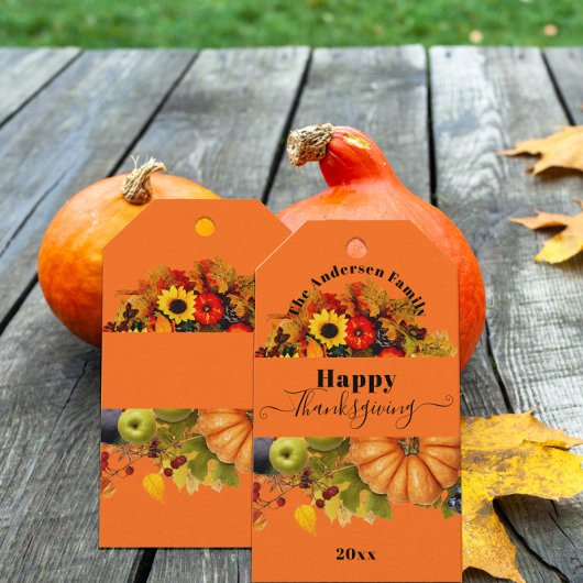 Herfst geeft bloemen en florage Happy Thanksgiving Cadeaulabel