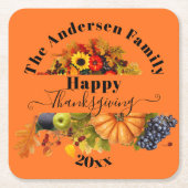 Herfst geeft bloemen en florage Happy Thanksgiving Kartonnen Onderzetters (Voorkant)