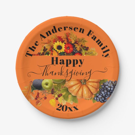 Herfst geeft bloemen en florage Happy Thanksgiving Papieren Bordje (Voorkant)