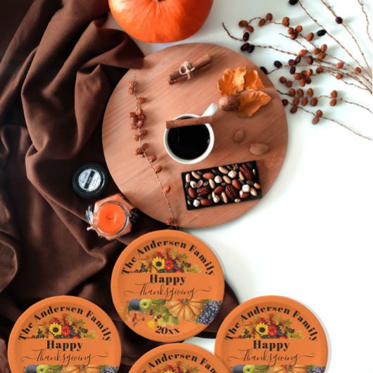 Herfst geeft bloemen en florage Happy Thanksgiving Papieren Bordje