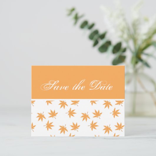 Herfst geel blad bruiloft met datum aankondigingskaart (Staand voorkant)