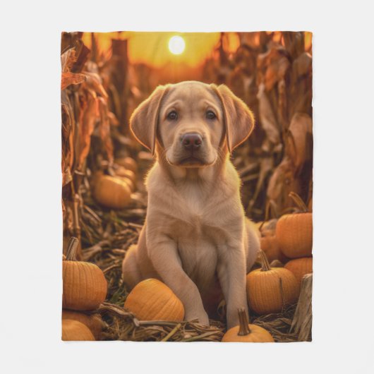 Herfst Geel Lab Pup Fleece Deken (Voorkant)