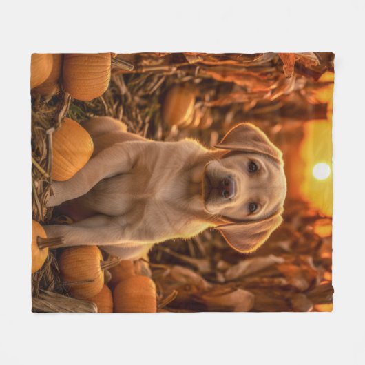 Herfst Geel Lab Pup Fleece Deken (Voorkant (Horizontaal))