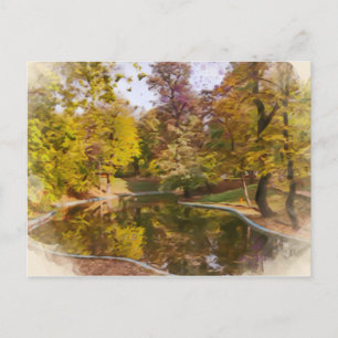 Herfst Geel Park Reflectie Waterverf Briefkaart