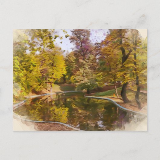 Herfst Geel Park Reflectie Waterverf Briefkaart (Voorkant)