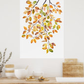 Herfst geel sinaasappel beuk verlaat waterverf poster (Keuken)
