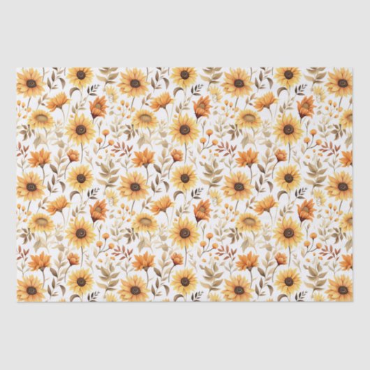 Herfst Geel & Sinaasappel Zonnebloemen Tissuepapier (Voorkant)