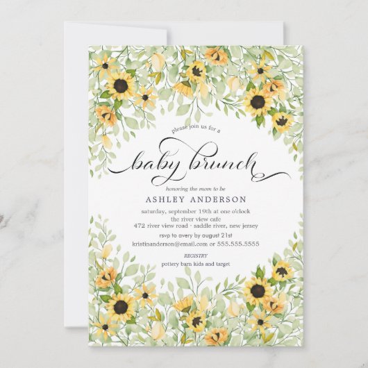 Herfst Geel Zonnebloem Baby Brunch Kaart (Voorkant)