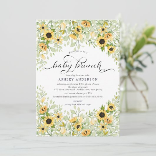 Herfst Geel Zonnebloem Baby Brunch Kaart (Staand voorkant)